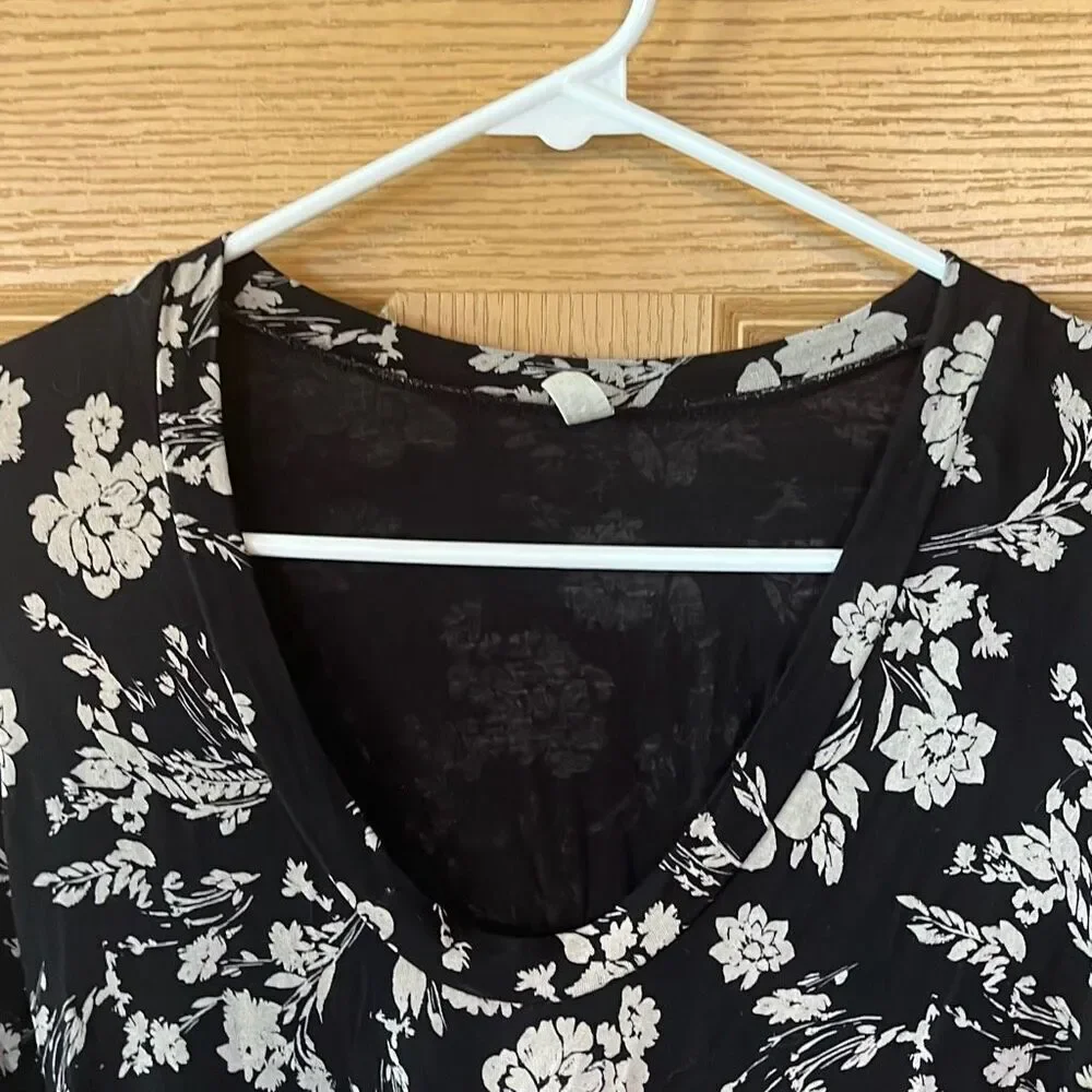 Free People Black and White Floral Long Sleeve Bodysuit